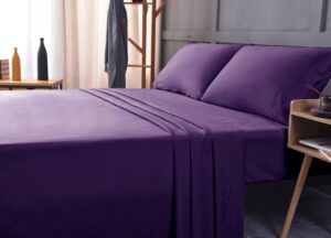 Cearceaf de pat Kotonia Home, 100% bumbac, ranforce color uni, mov - imagine 6