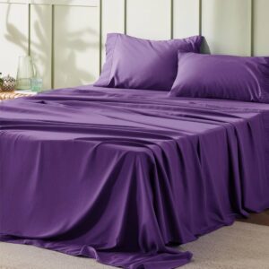 Cearceaf de pat Kotonia Home, 100% bumbac, ranforce color uni, mov - imagine 3