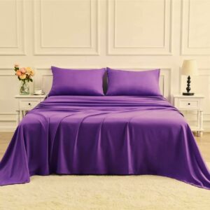 Cearceaf de pat Kotonia Home, 100% bumbac, ranforce color uni, mov - imagine 4