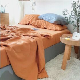 Cearceaf pentru pat Kotonia Home, 100% bumbac, ranforce color uni, cacao