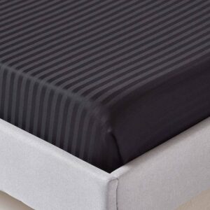 Husa de pat cu elastic Kotonia Home Deco, 100% bumbac, Damasc Saten, dimensiune dungi 1 cm, Negru - imagine 2