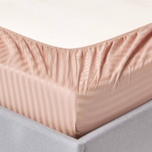 Husa de pat cu elastic Kotonia Home Deco, 100% bumbac, Damasc Saten, dimensiune dungi 1 cm, Huzelnut - imagine 2
