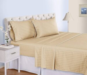 Husa de pat cu elastic Kotonia Home Deco, 100% bumbac, Damasc Saten, dimensiune dungi 1 cm, Huzelnut - imagine 4
