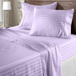 Husa de pat cu elastic Kotonia Home Deco, 100% bumbac, Damasc Saten, dimensiune dungi 1 cm, Lila - imagine 5