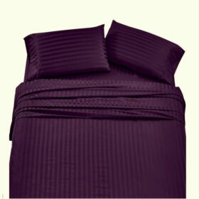 Husa de pat cu elastic Kotonia Home Deco, 100% bumbac, Damasc Saten, dimensiune dungi 1 cm, Violet
