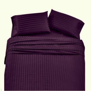 Husa de pat cu elastic Kotonia Home Deco, 100% bumbac, Damasc Saten, dimensiune dungi 1 cm, Violet