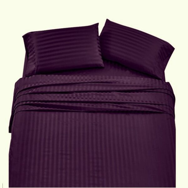 Husa de pat cu elastic Kotonia Home Deco, 100% bumbac, Damasc Saten, dimensiune dungi 1 cm, Violet