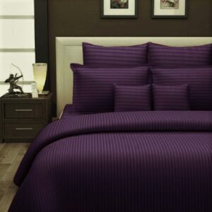 Husa de pat cu elastic Kotonia Home Deco, 100% bumbac, Damasc Saten, dimensiune dungi 1 cm, Violet - imagine 4