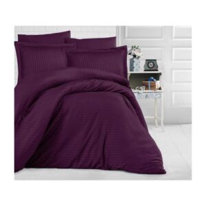 Husa de pat cu elastic Kotonia Home Deco, 100% bumbac, Damasc Saten, dimensiune dungi 1 cm, Violet - imagine 2