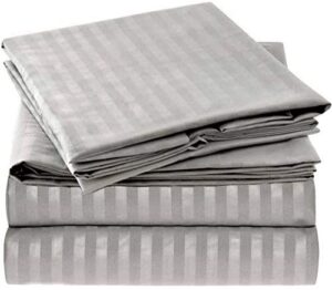 Husa de pat cu elastic Kotonia Home Deco, 100% bumbac, Damasc Saten, dimensiune dungi 1 cm, Gri - imagine 2