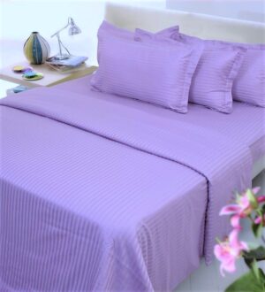 Cearceaf de pat Kotonia Home Deco, 100% bumbac, Damasc Saten, dimensiune dungi 1 cm, Lila - imagine 2