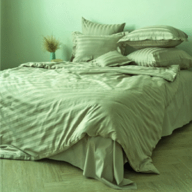 Set 2 fete de perna Kotonia Home Deco - Damasc Saten - 100% bumbac, dimensiune dungi 1 cm, Verde Fistic