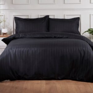 Set 2 fete de perna Kotonia Home Deco - Damasc Saten - 100% bumbac, dimensiune dungi 1 cm, Negru, - imagine 2