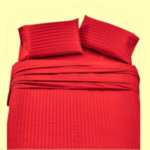 Husa de pat cu elastic Kotonia Home Deco, 100% bumbac, Damasc Saten, dimensiune dungi 1 cm, Rosu - imagine 2