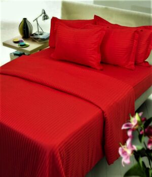 Husa de pat cu elastic Kotonia Home Deco, 100% bumbac, Damasc Saten, dimensiune dungi 1 cm, Rosu - imagine 3