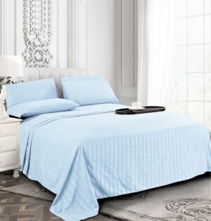 Lenjerie de pat Kotonia Home Hotel King Size, 100% bumbac, Damasc Saten dunga 1 cm, bleu ciel - imagine 3