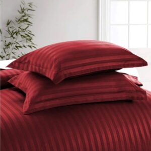 Cearceaf de pat Kotonia Home Deco, 100% bumbac, Damasc Saten, dimensiune dungi 1 cm, Bordo - imagine 2