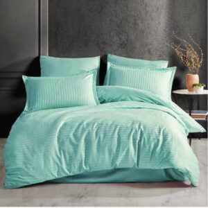 Cearceaf de pat Kotonia Home Deco, 100% bumbac, Damasc Saten, dimensiune dungi 1 cm, Verde Menta - imagine 2