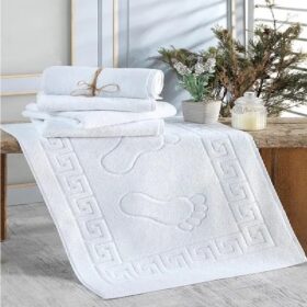 Prosop Kotonia Home Hotel - Greek Border Jacquard, 100% Bumbac, 50x70 cm, pentru picioare, 850 g/mp, alb