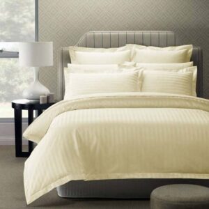 Lenjerie de pat Kotonia Home Hotel King Size, 100% bumbac, Damasc Saten dunga 1 cm, vanilla - imagine 2