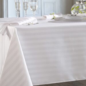 Pachet 4 bucati - fata de masa Kotonia Home Hotel, 120x120 cm, 100% bumbac, Damasc cu dimensiune dungi 2 cm, alb - imagine 6