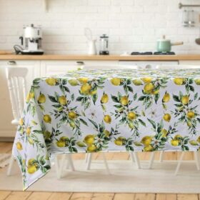 Fata de masa Kotonia Home Exotic - 100% bumbac, creton impermeabil, 180x220 cm, decor 3D lamai inflorit