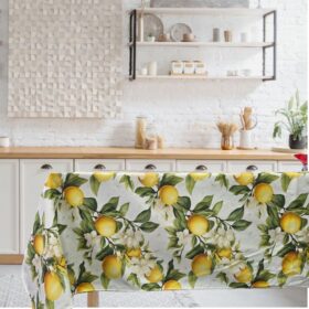 Fata de masa Kotonia Home Exotic 3D- 100% bumbac, creton impermeabil, 180x220 cm, decor flori de lamai