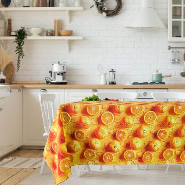 Fata de masa Kotonia Home Exotic 3D- 100% bumbac, creton impermeabil, 180x220 cm, decor portocale