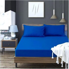 Husa de pat cu elastic Kotonia Home - Tricot, 100% bumbac, albastru