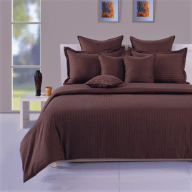 Lenjerie de pat Kotonia Home Hotel King Size, 100% bumbac, Damasc Saten dunga 1 cm, ciocolata