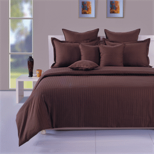 Lenjerie de pat Kotonia Home Hotel King Size, 100% bumbac, Damasc Saten dunga 1 cm, ciocolata