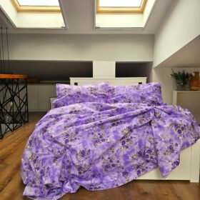 Lenjerie de pat 2 persoane, tesatura clasica neteda, 100% bumbac, decor floral - 05