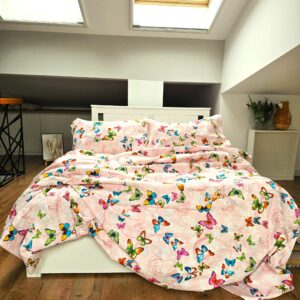 Lenjerie de pat 2 persoane, tesatura clasica neteda, 100% bumbac, decor fluturi - 23