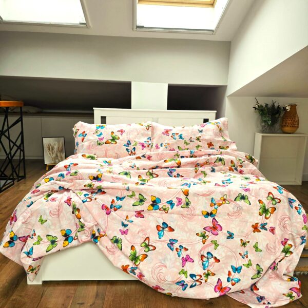 Lenjerie de pat 2 persoane, tesatura clasica neteda, 100% bumbac, decor fluturi - 23