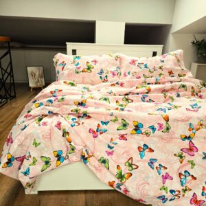 Lenjerie de pat 2 persoane, tesatura clasica neteda, 100% bumbac, decor fluturi - 23 - imagine 3