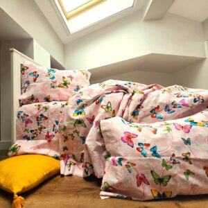 Lenjerie de pat 2 persoane, tesatura clasica neteda, 100% bumbac, decor fluturi - 23 - imagine 2