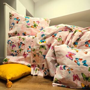 Lenjerie de pat 2 persoane, tesatura clasica neteda, 100% bumbac, decor fluturi - 23 - imagine 4