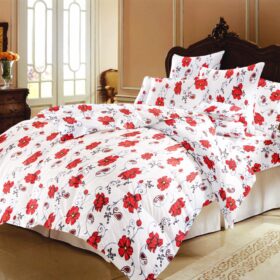 Lenjerie de pat 2 persoane, tesatura clasica neteda, 100% bumbac, decor floral - 03