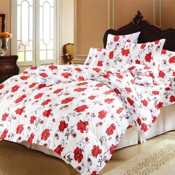 Lenjerie de pat 2 persoane, tesatura clasica neteda, 100% bumbac, decor floral - 03