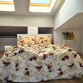 Lenjerie de pat 2 persoane, tesatura clasica neteda, 100% bumbac, decor floral - 09