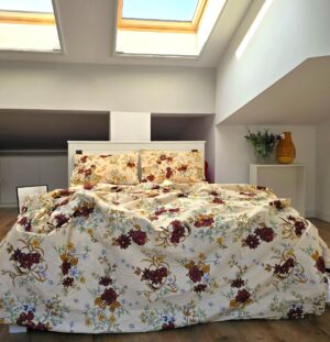 Lenjerie de pat 2 persoane, tesatura clasica neteda, 100% bumbac, decor floral - 09