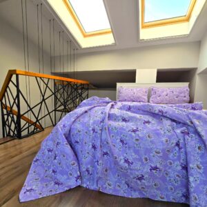 Lenjerie de pat 2 persoane, tesatura clasica neteda, 100% bumbac, decor floral - 18 - imagine 2