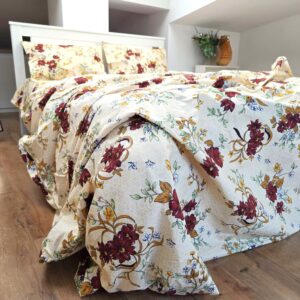 Lenjerie de pat 2 persoane, tesatura clasica neteda, 100% bumbac, decor floral - 09 - imagine 4