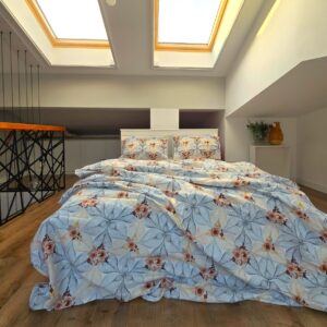 Lenjerie de pat 2 persoane, tesatura clasica neteda, 100% bumbac, decor floral - 14 - imagine 3