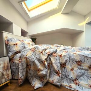 Lenjerie de pat 2 persoane, tesatura clasica neteda, 100% bumbac, decor floral - 14 - imagine 2