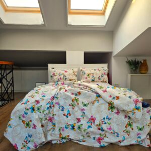 Lenjerie de pat 2 persoane, tesatura clasica neteda, 100% bumbac, decor fluturi - 11 - imagine 3
