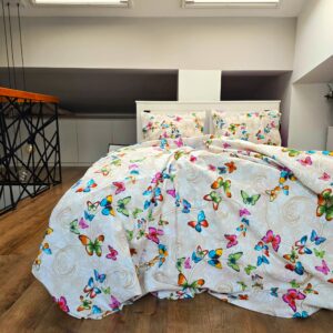 Lenjerie de pat 2 persoane, tesatura clasica neteda, 100% bumbac, decor fluturi - 11 - imagine 2