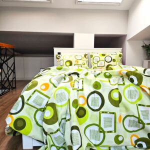 Lenjerie de pat 2 persoane, tesatura clasica neteda, 100% bumbac, decor geometric- 19