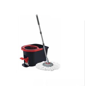 Mop rotativ - 360 grade cu maner telescopic, galeata ovala cu sistem centrifugare cu pedala, rosu,14 L