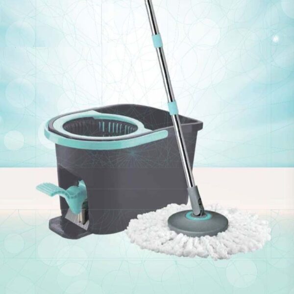 Mop rotativ - 360 grade cu maner telescopic, galeata ovala cu sistem centrifugare cu pedala, turquoise,14 L